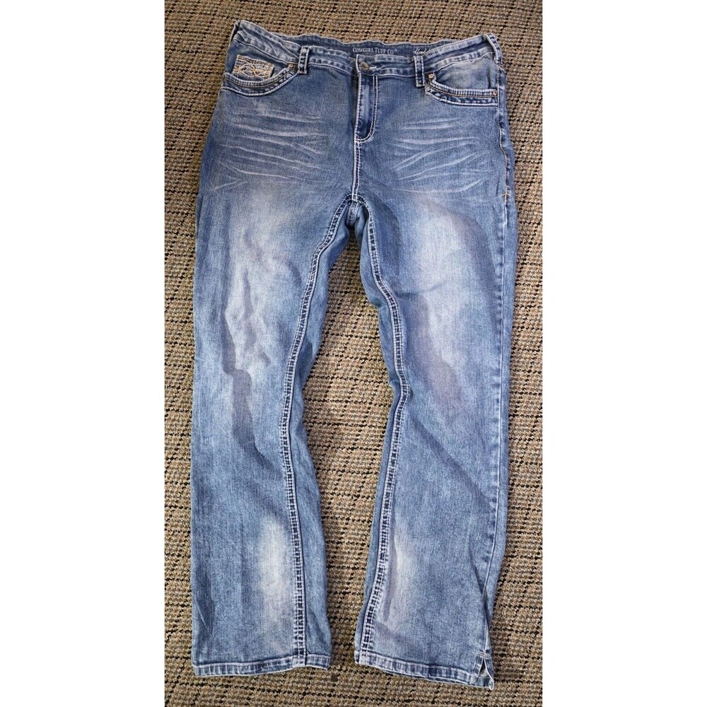 Cowgirl Tuff JD Fade Jeans Womens 38X35  Denim Barbed Wire Western